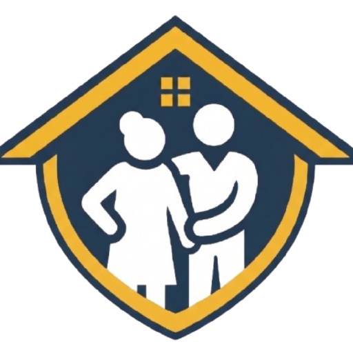 Senior Advisory Resources official logo featuring a compass rose with a red northern point and a gold house roof shielding a senior couple silhouette. Represents expert real estate transitions, senior downsizing, and estate management guidance in Connecticut.